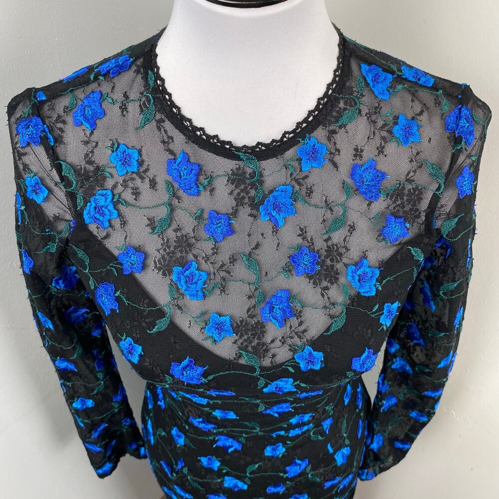 Dress The Population Sophia Indigo Embroidered Lace Illusion Dress Small - Picture 7 of 12